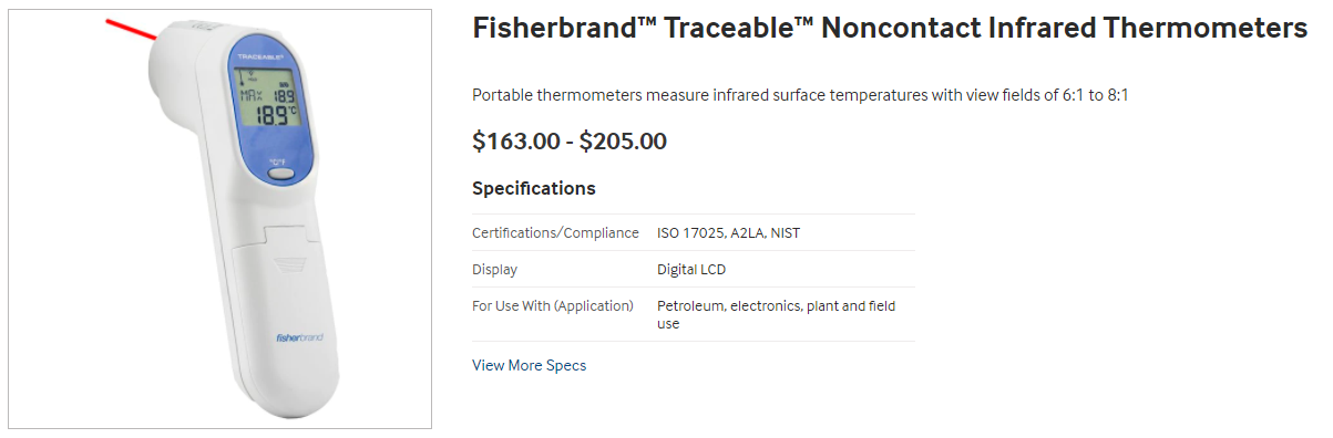 Fisherbrand Traceable Infrared Thermometer Gun:Thermometers and Temperature